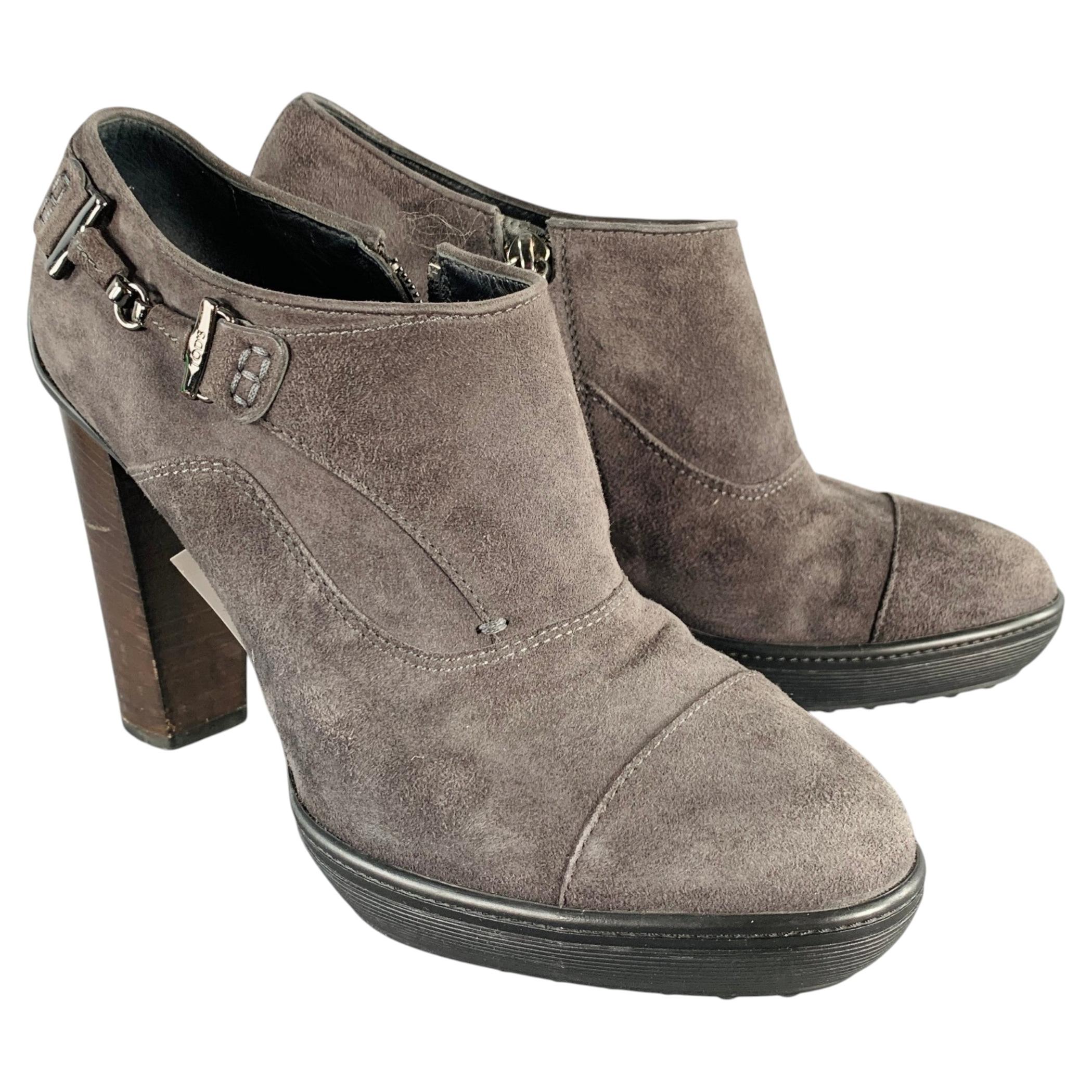TOD'S Marked IT 38,5 – Knöchelstiefel aus grauem Wildleder mit Plateau-Absatz im Angebot
