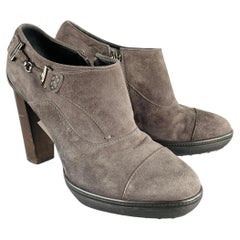 TOD'S Marked IT 38.5 Grey Suede Platform Stacked Heel Ankle Boots