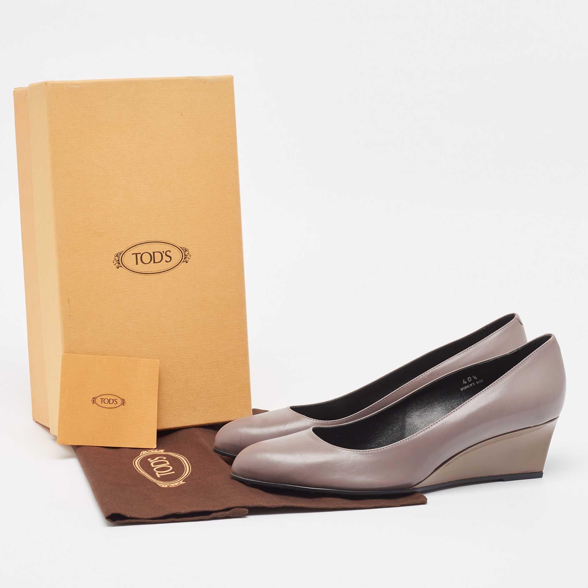 Tod's Mauve Leather Wedge Pumps Size 40.5 For Sale 4