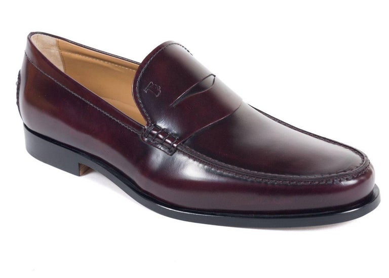 Burgundy Tods Mens Loafers TOD'S Gomma Leather Penny Loafers For
