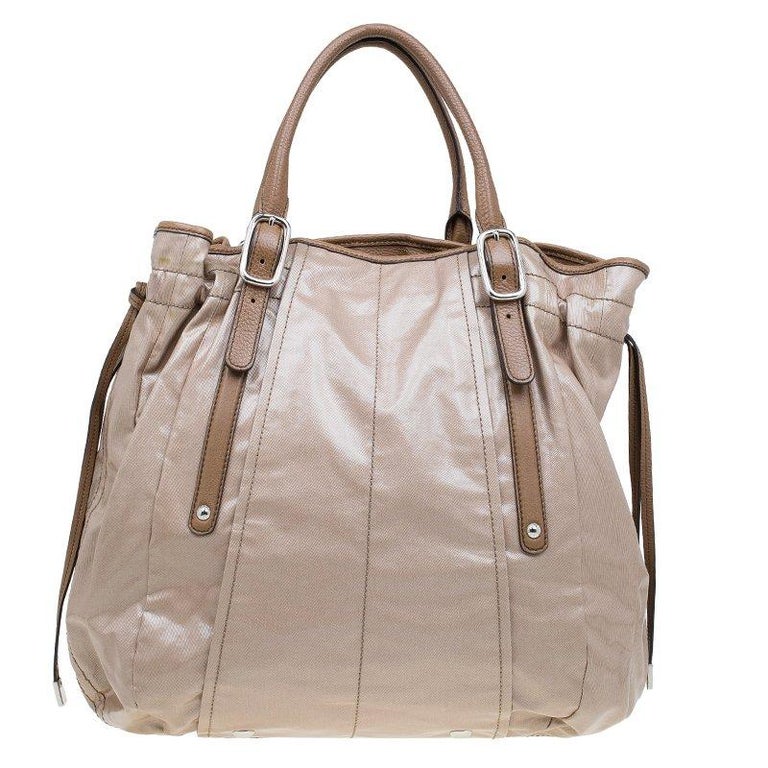 Tod’s Metallic Beige Coated Canvas G-Bag Easy Sacca Grande Tote For ...