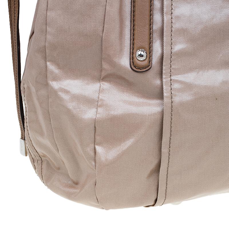 Women's Tod’s Metallic Beige Coated Canvas G-Bag Easy Sacca Grande Tote For Sale