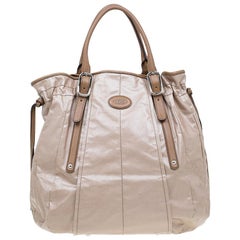Tod’s Metallic Beige Coated Canvas G-Bag Easy Sacca Grande Tote