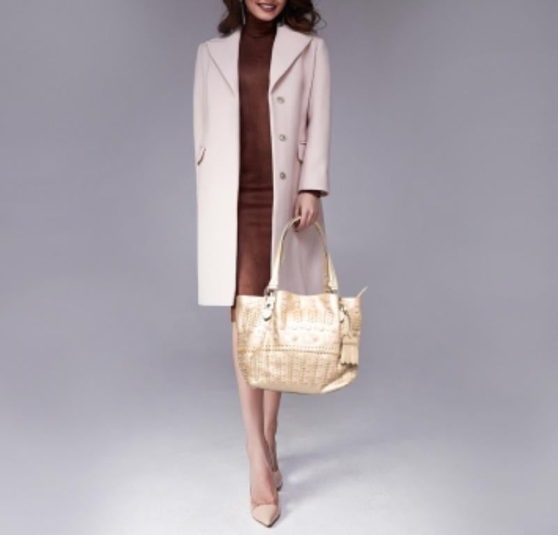 Tod's Metallic Beige Leather Small Studded Flower Tote In Good Condition For Sale In Dubai, Al Qouz 2