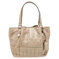 Tod's Metallic Beige Leather Small Studded Flower Tote