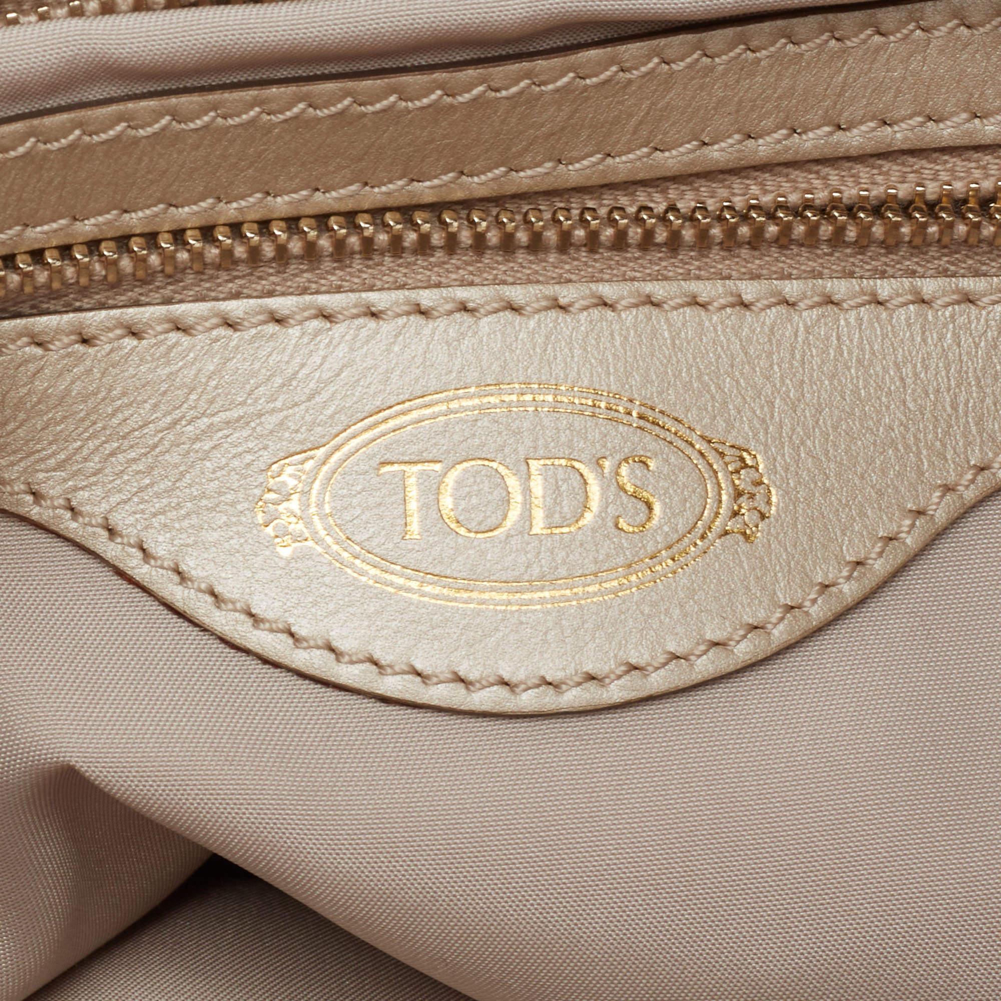 Tod's Metallic Beige Leather Studded Flower Tote 5