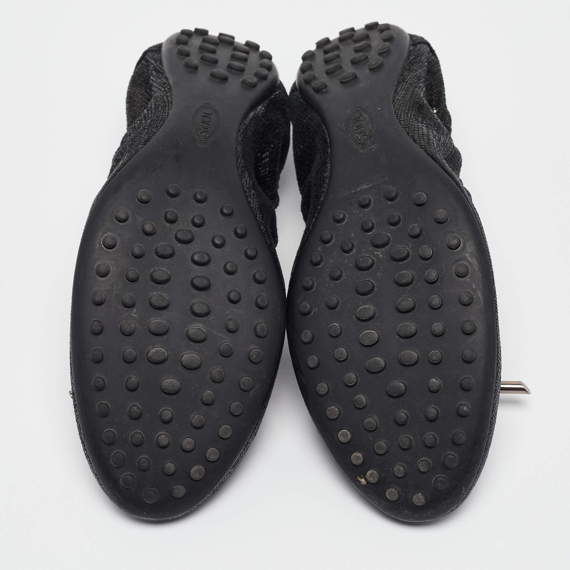 Bailarinas Tod's Metallic Black Textured Suede Scrunch Talla 37.5 1