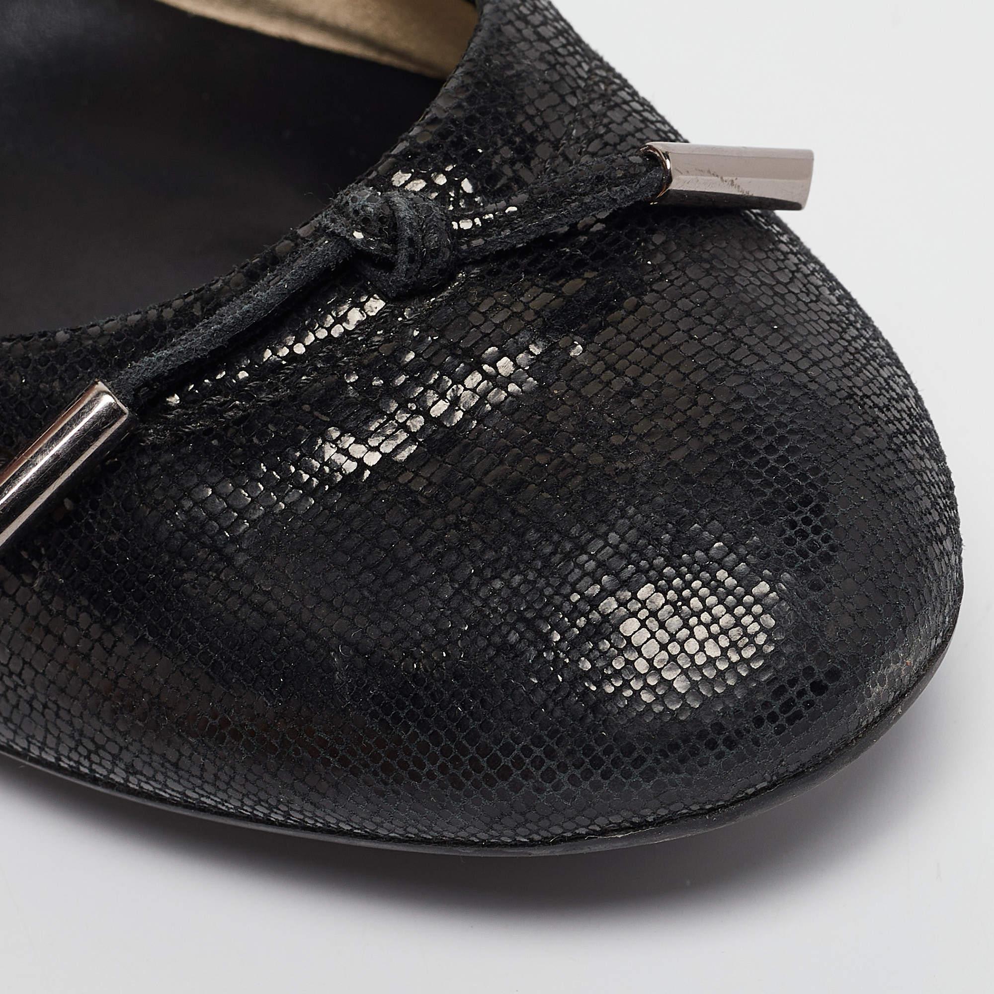 Bailarinas Tod's Metallic Black Textured Suede Scrunch Talla 37.5 2