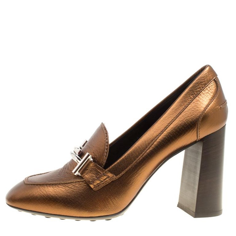 Tod S Metallic Bronze Leather Gomma Maxi Double T Court