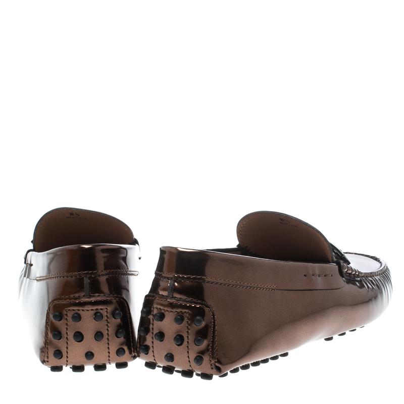 Men's Tod's Metallic Bronze Leather Macro Clamp Loafers Size 42.5