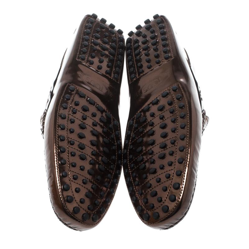 Tod's Metallic Bronze Leather Macro Clamp Loafers Size 42.5 1