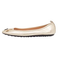 Used Tod
s Metallic Gold Leather Ballet Flats Size 37