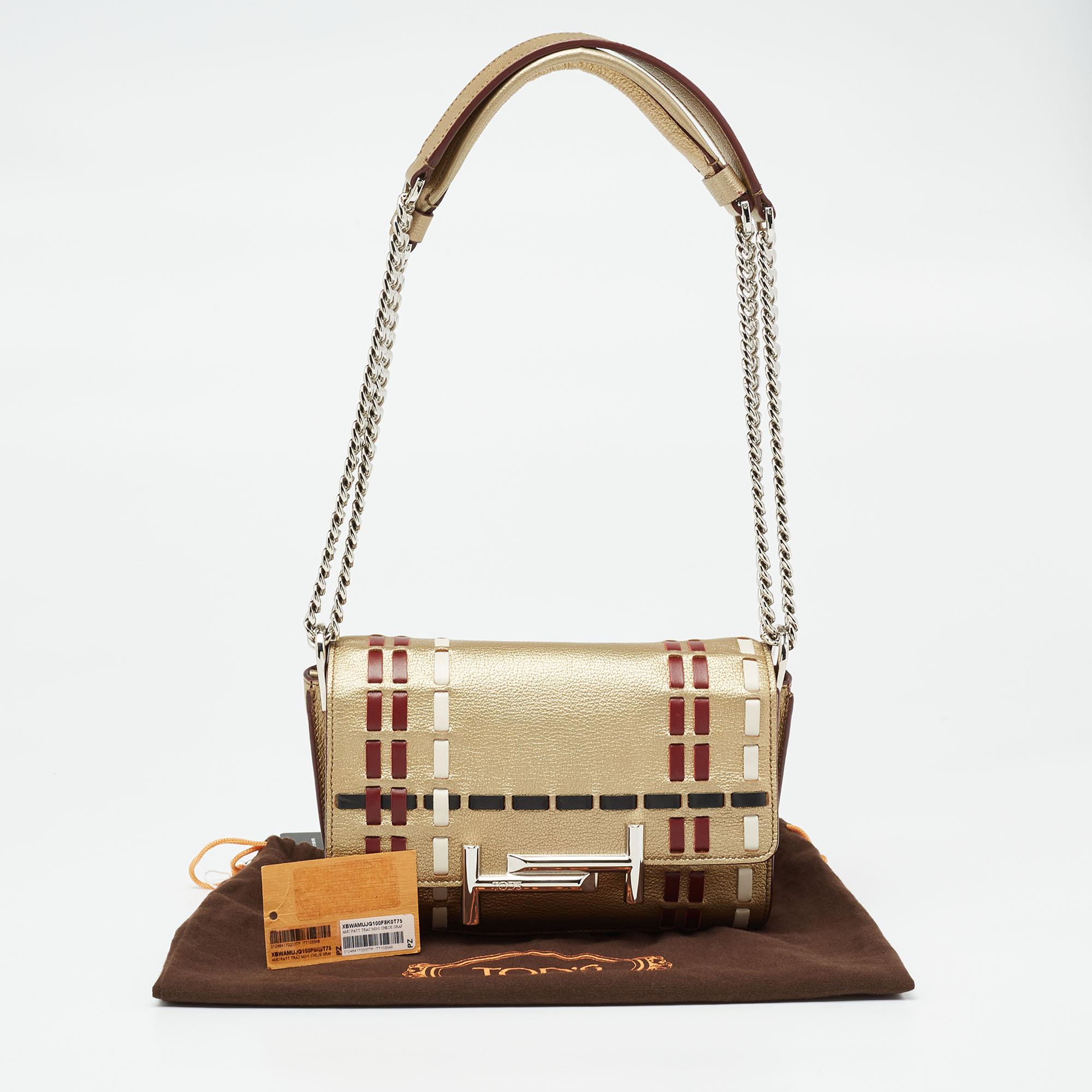Tod's Metallic Gold Leather Double T Logo Flap Crossbody Bag 5