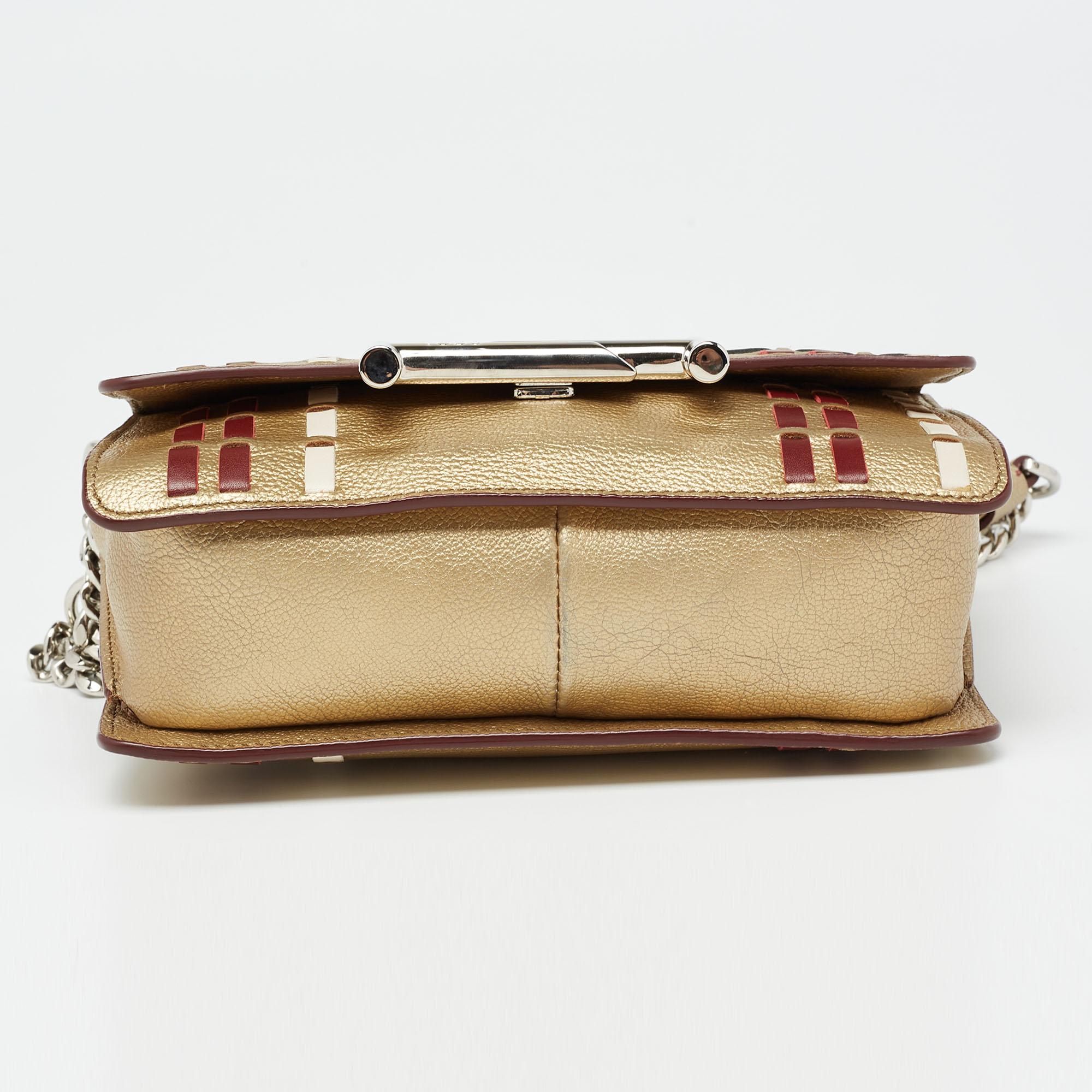 Tod's Metallic Gold Leather Double T Logo Flap Crossbody Bag In Excellent Condition In Dubai, Al Qouz 2