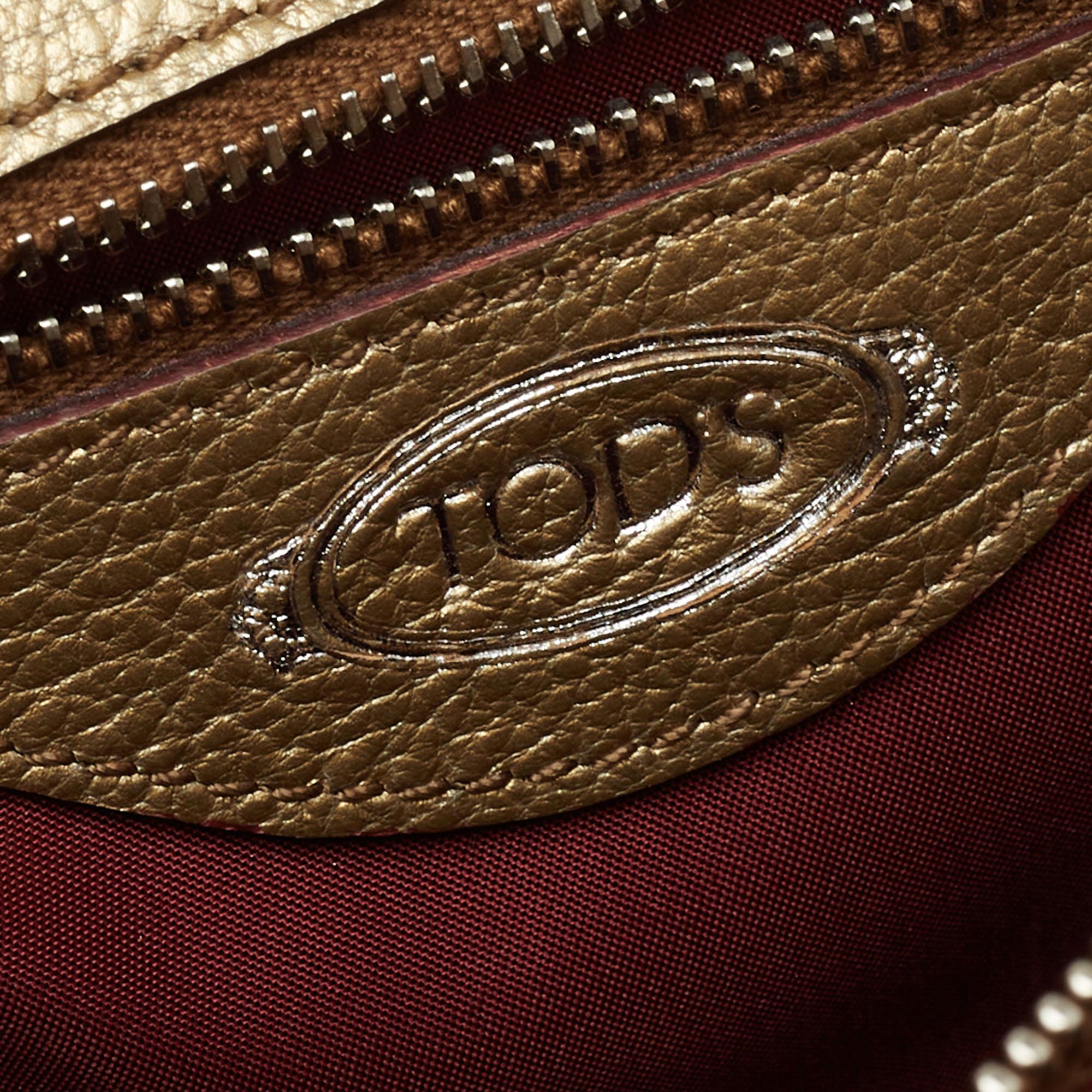 Tod's Metallic Gold Leather Double T Logo Flap Crossbody Bag 1