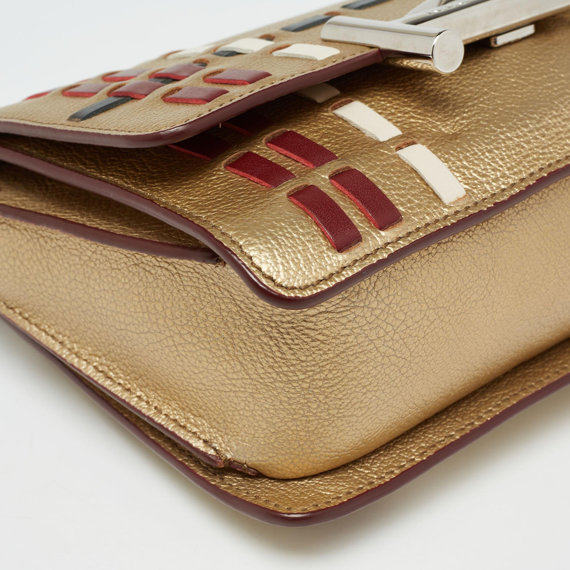 Tod's Metallic Gold Leather Double T Logo Flap Crossbody Bag 3