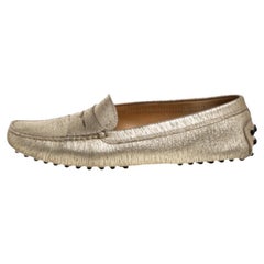 Tod's Metallic Gold Leather Penny Loafers Size 35.5