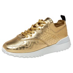 Tod's Metallic Gold Perforierte Leder-Turnschuhe Größe 38,5