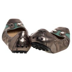 Tod's Metallic/Green Leather Scrunch Ballet Flats Size 38.5