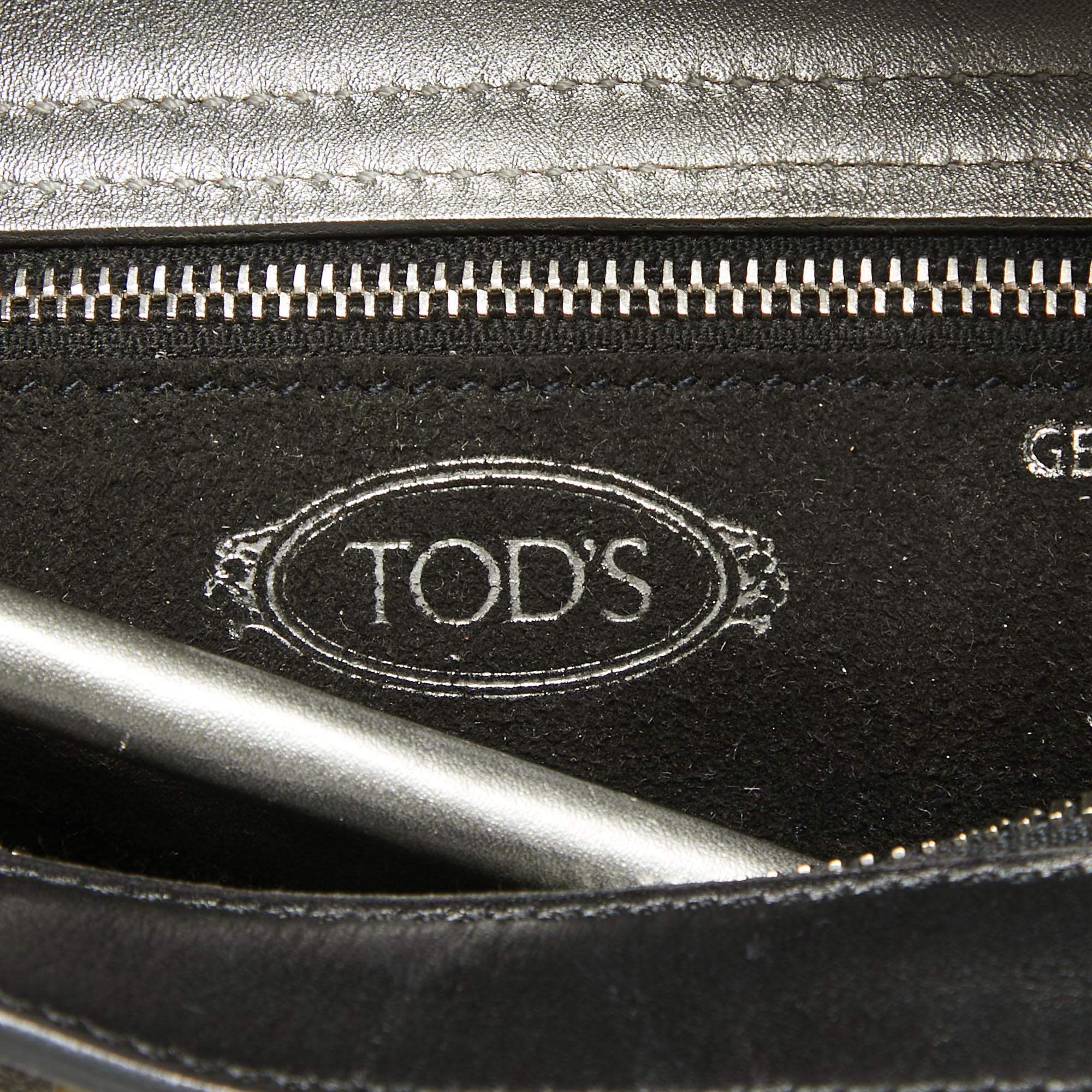 Tod's Metallic Grau/Weiß Leder Wave Laser Top Handle Bag aus Leder 6