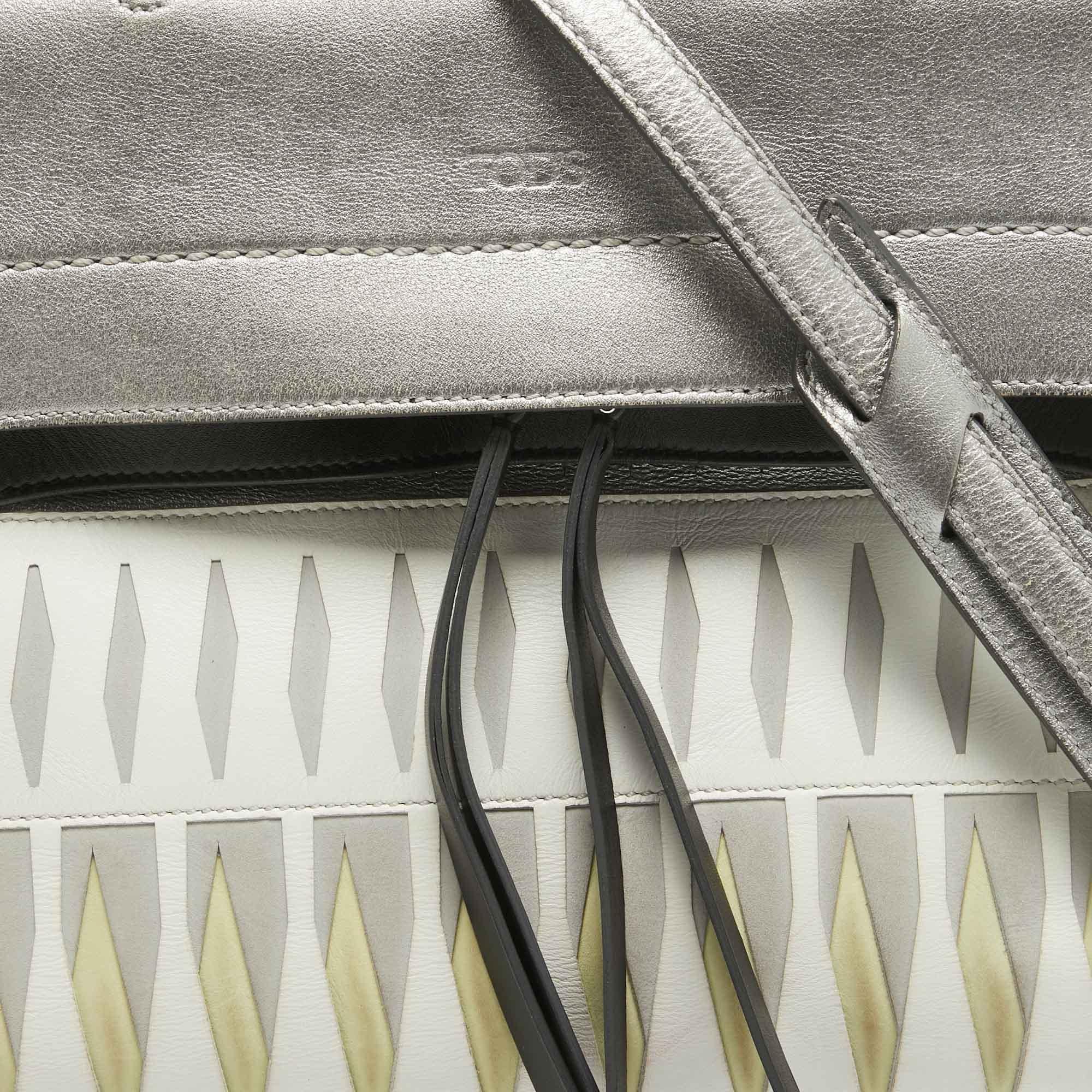 Tod's Metallic Grau/Weiß Leder Wave Laser Top Handle Bag aus Leder 1