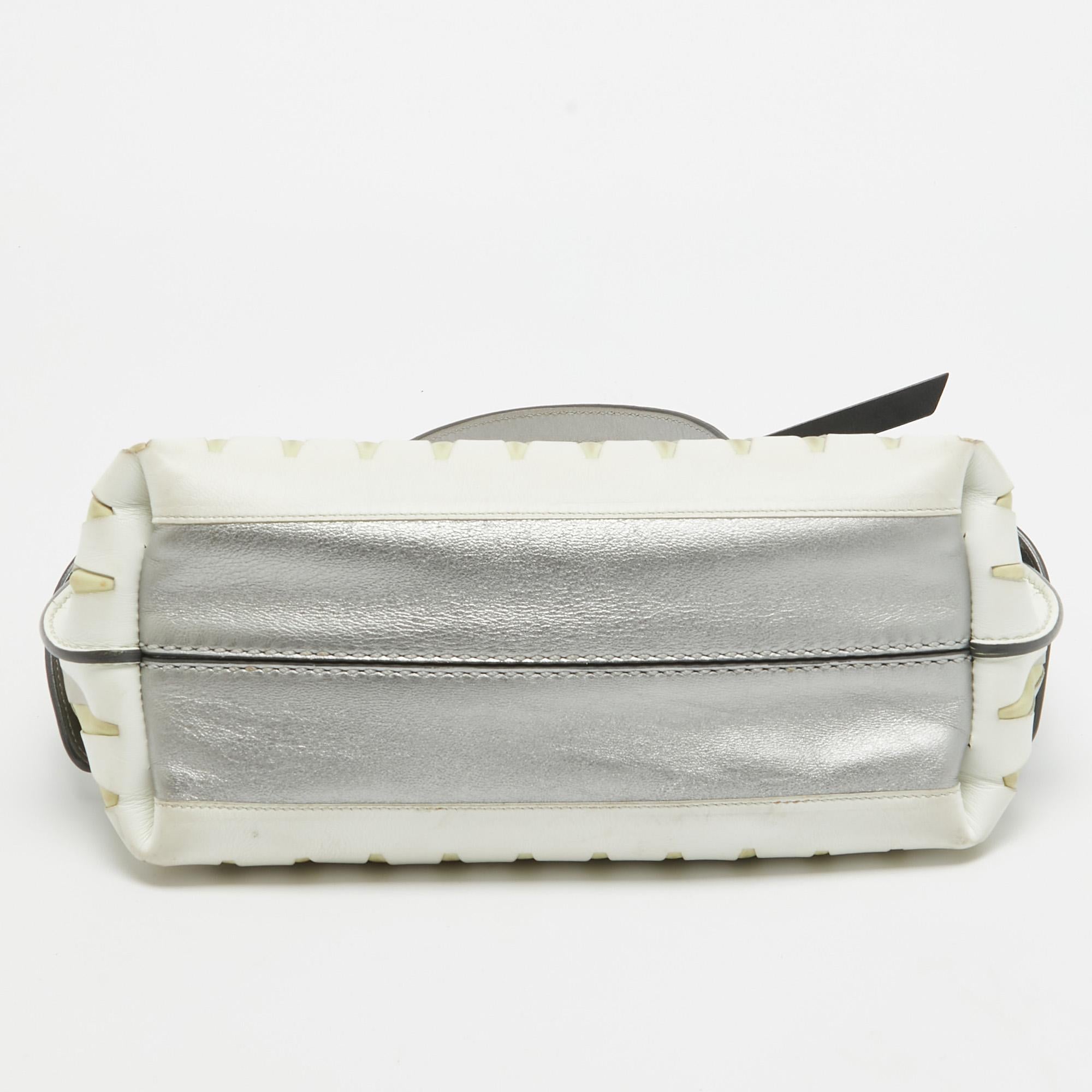 Tod's Metallic Grau/Weiß Leder Wave Laser Top Handle Bag aus Leder 4