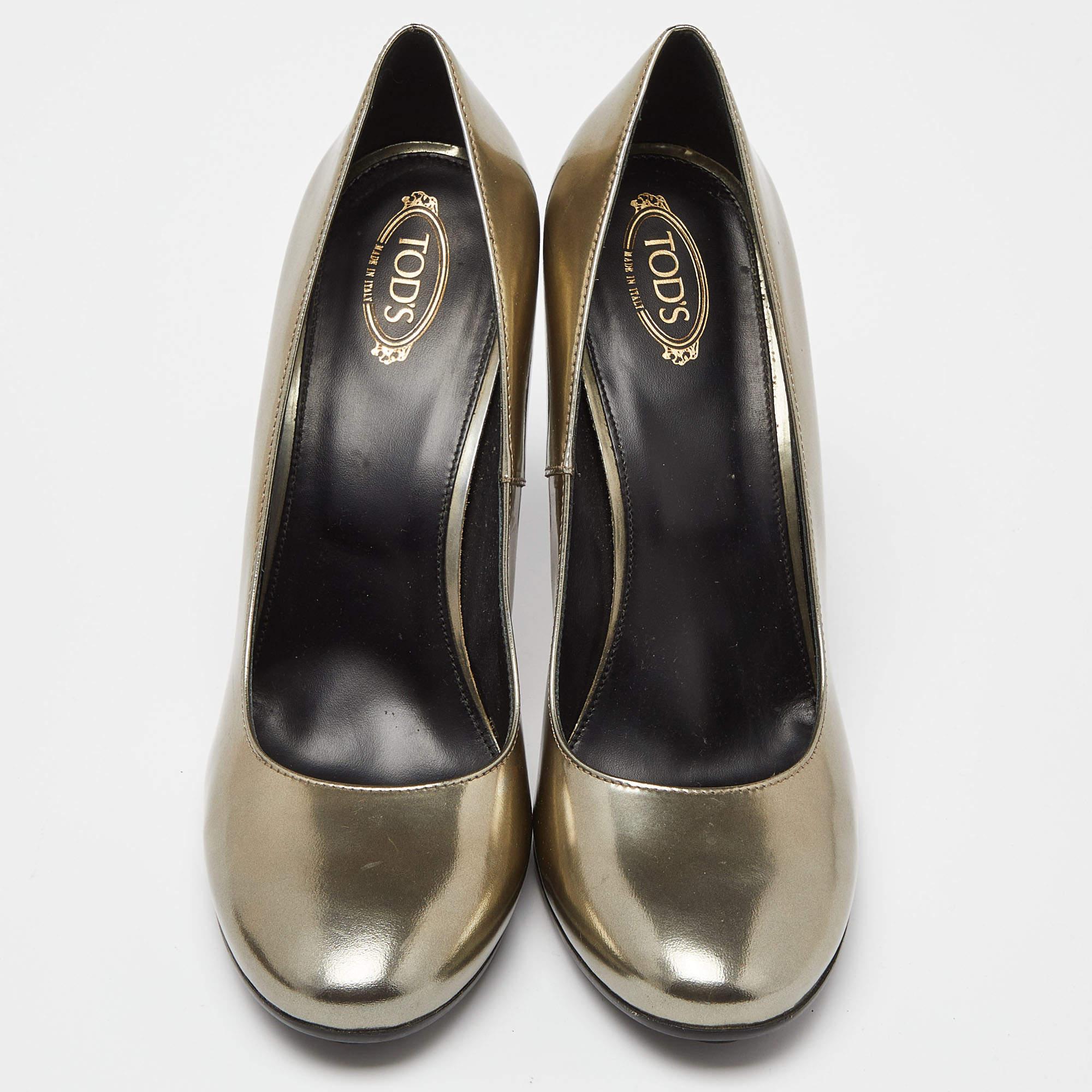 Brown Tod's Metallic Leather Round Toe Pumps Size 40 For Sale