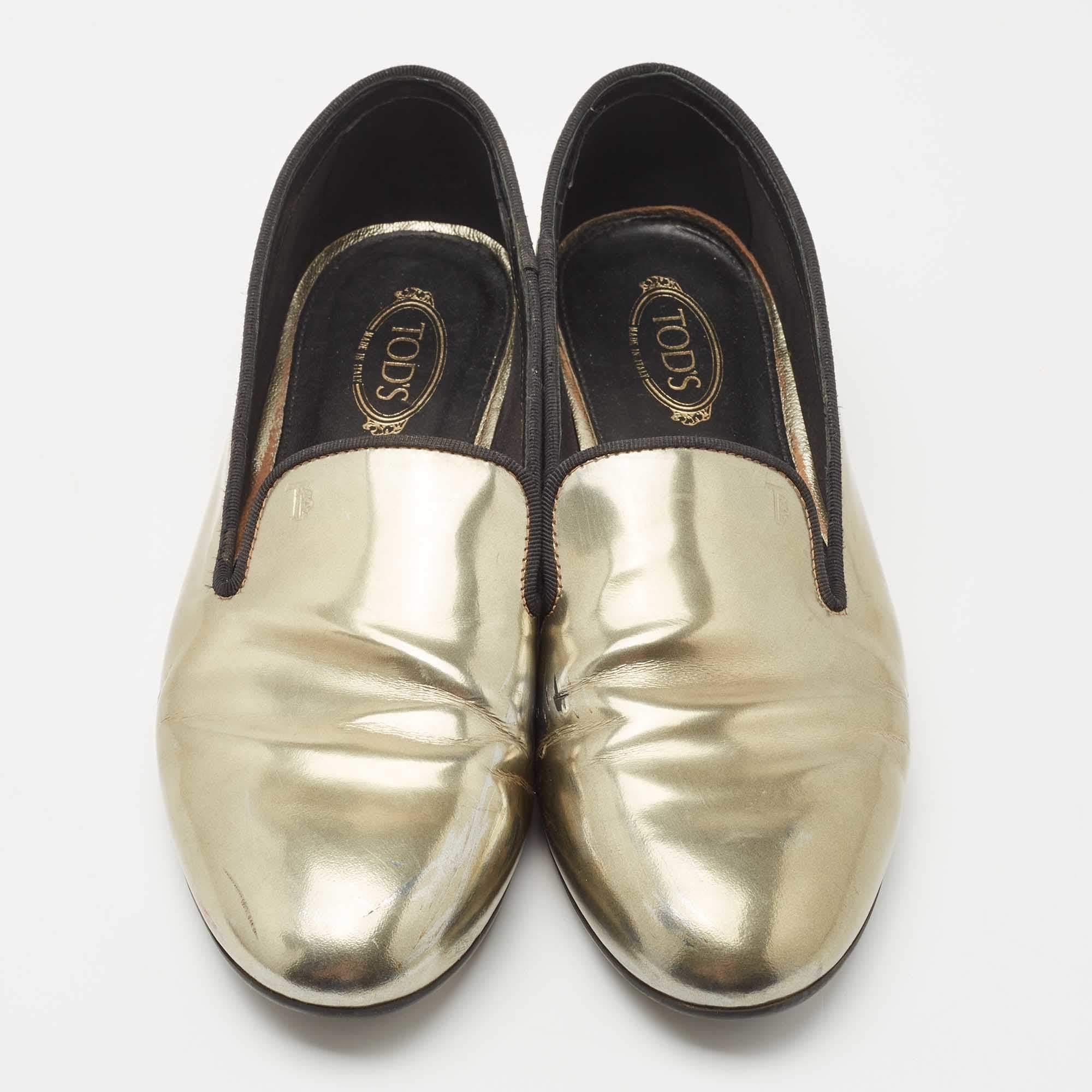 Brown Tod's Metallic Leather Smoking Slippers Size 36 For Sale