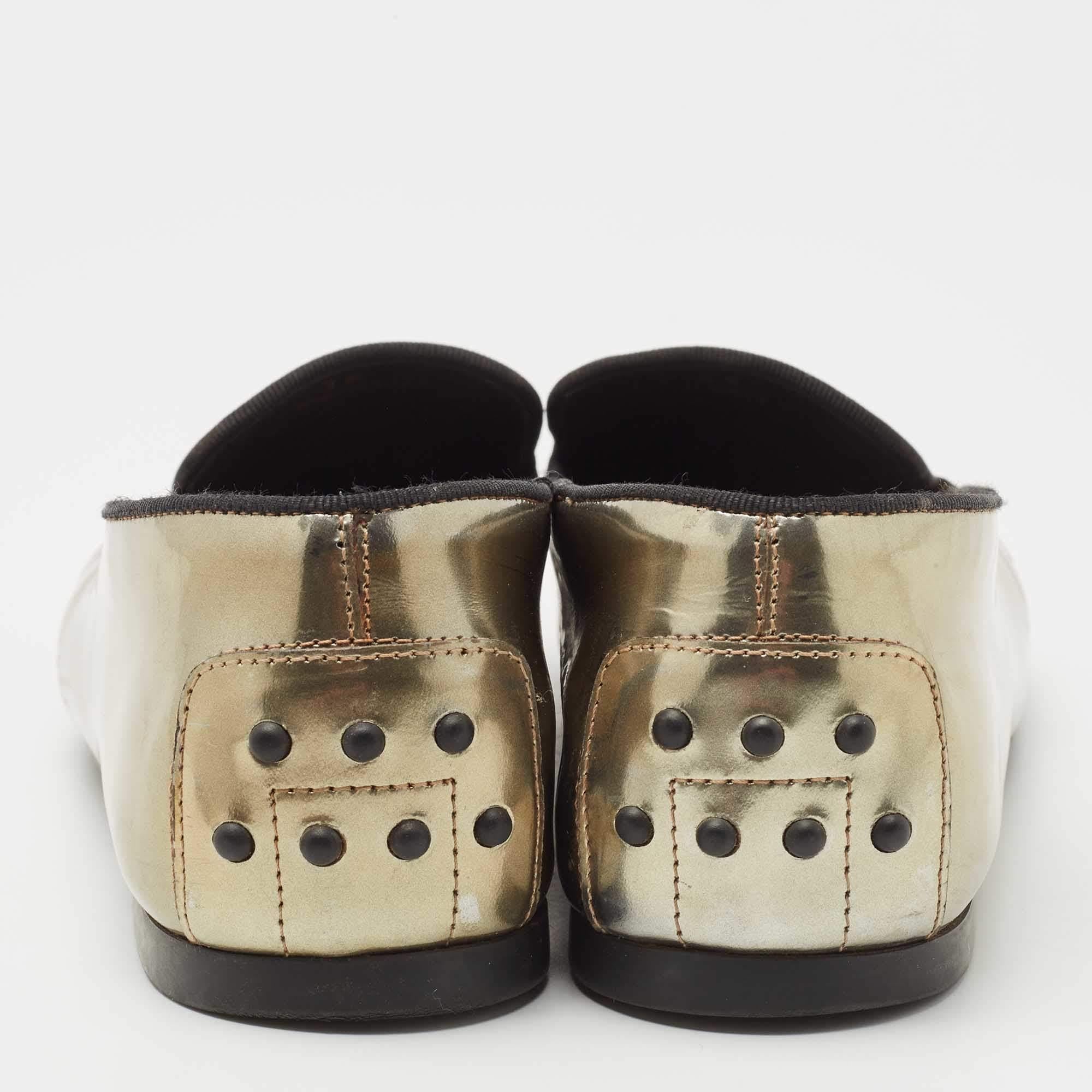 Women's Tod's Metallic Leather Smoking Slippers Size 36 For Sale