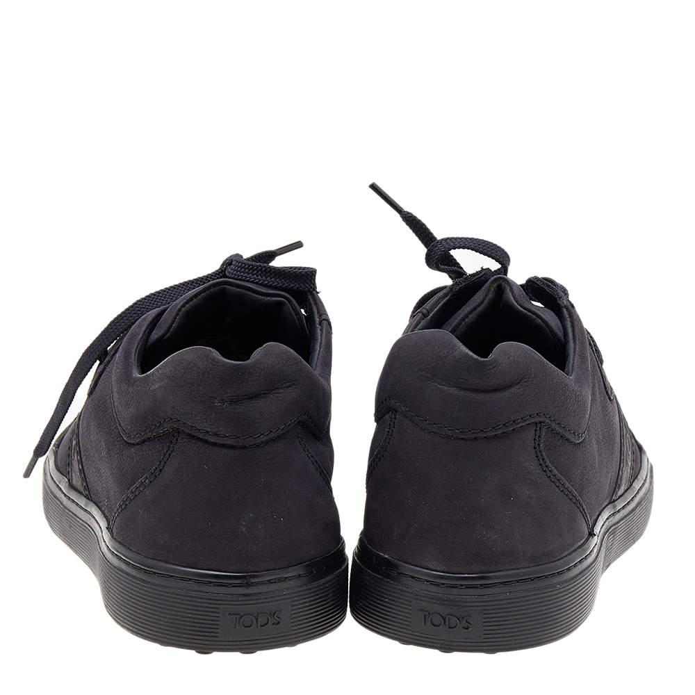 Black Tod's Midnight Blue Leather Low Top Sneakers Size 41.5 For Sale