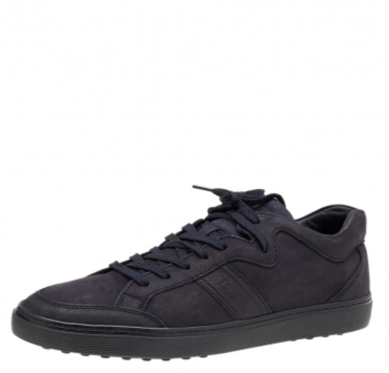 Tod's Midnight Blue Leather Low Top Sneakers Size 41.5 In Good Condition In Dubai, Al Qouz 2