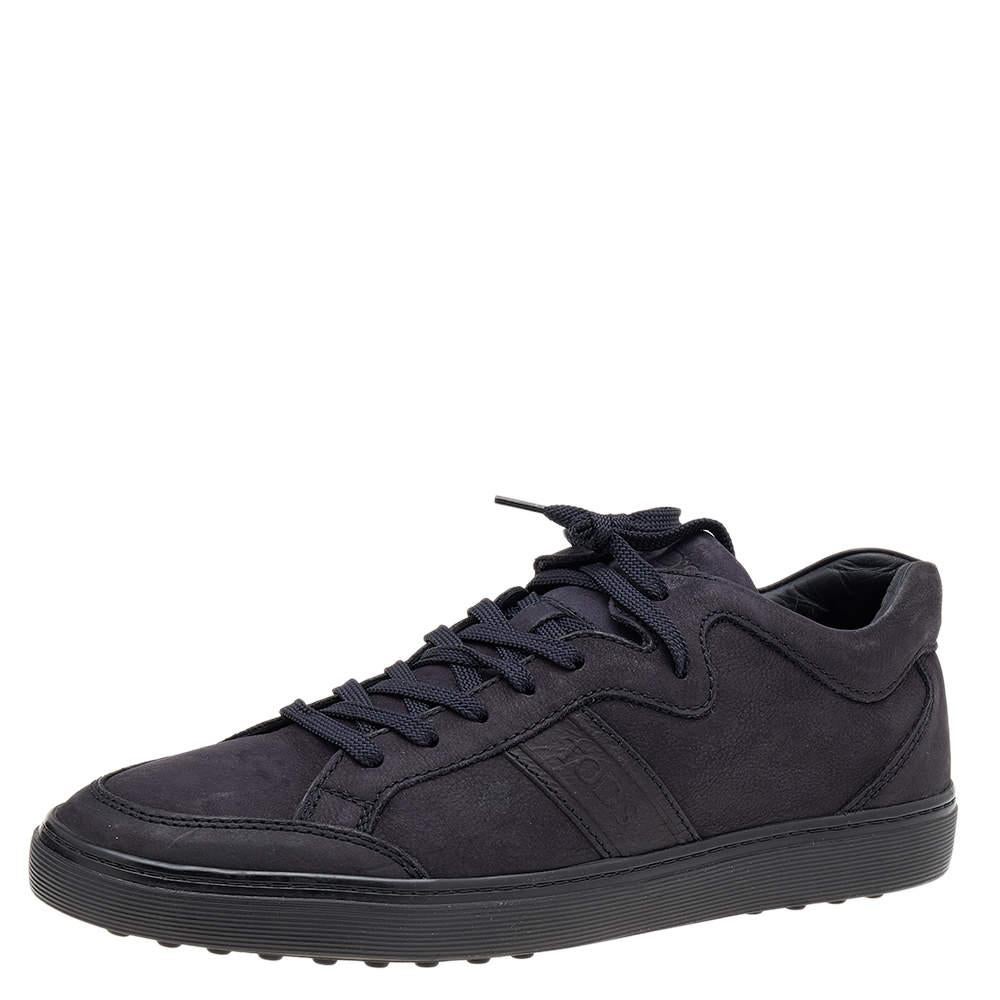 Men's Tod's Midnight Blue Leather Low Top Sneakers Size 41.5 For Sale
