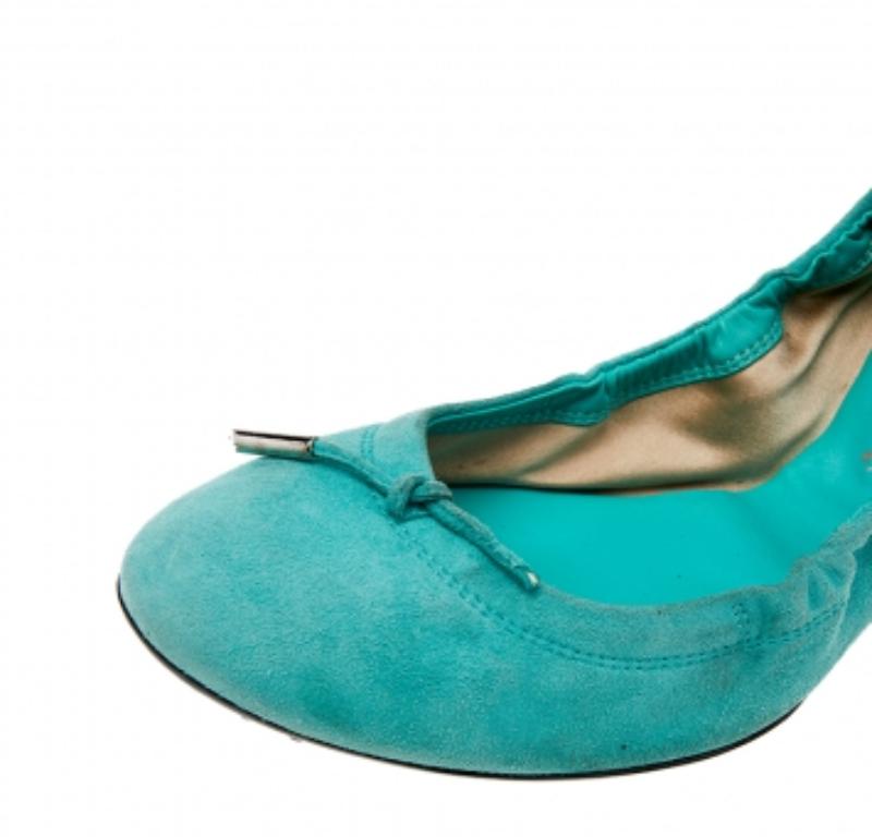 Tod's Mint Green Suede Bow Scrunch Ballet Flats Size 39 1