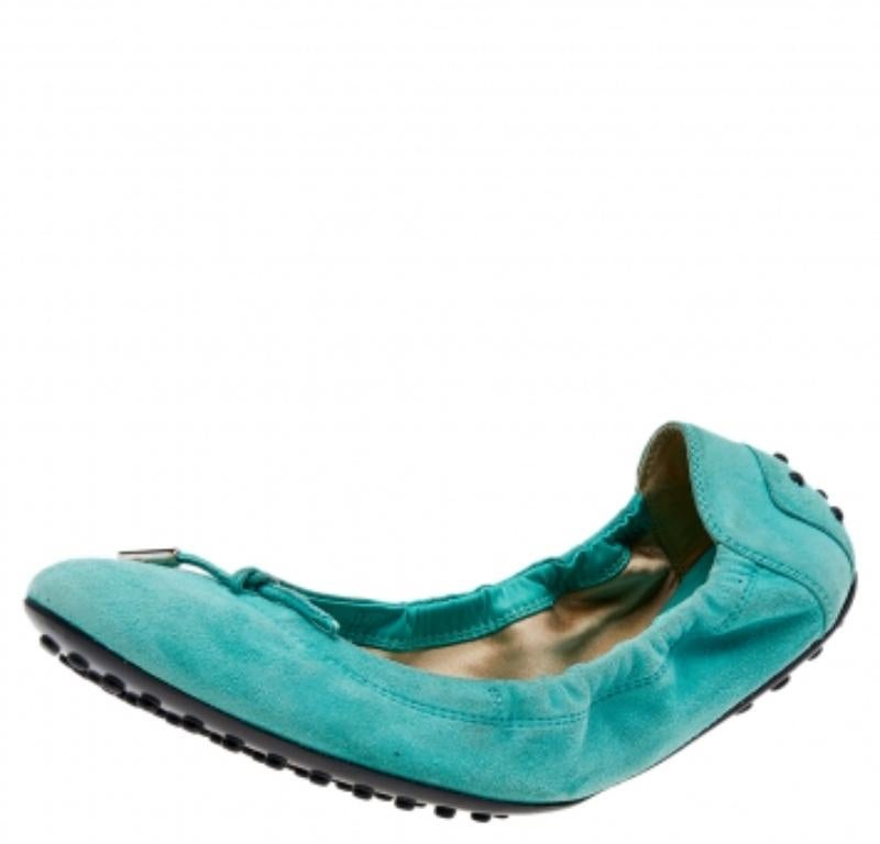 Tod's Mint Green Suede Bow Scrunch Ballet Flats Size 39 3
