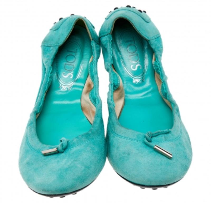 Tod's Mint Green Suede Bow Scrunch Ballet Flats Size 39 5