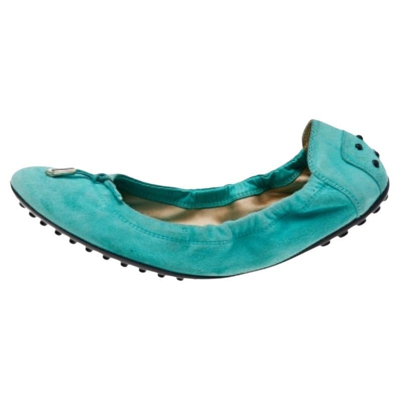 Tod's Mint Green Suede Bow Scrunch Ballet Flats Size 39