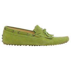 TOD'S moss green suede leather fringe tongue dot sole driving loafer UK7 EU41