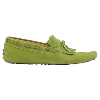 Tod's moss green suede driving loafer 