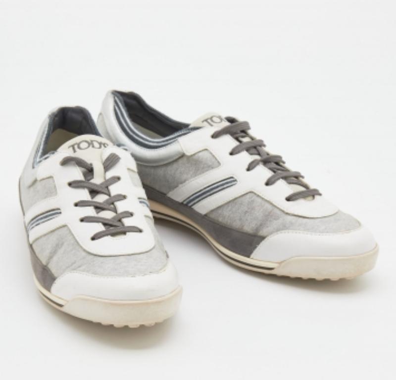 Tod's Multicolor Fabric/Leather, and Suede Low Top Sneakers Size 38.5 In Good Condition In Dubai, Al Qouz 2