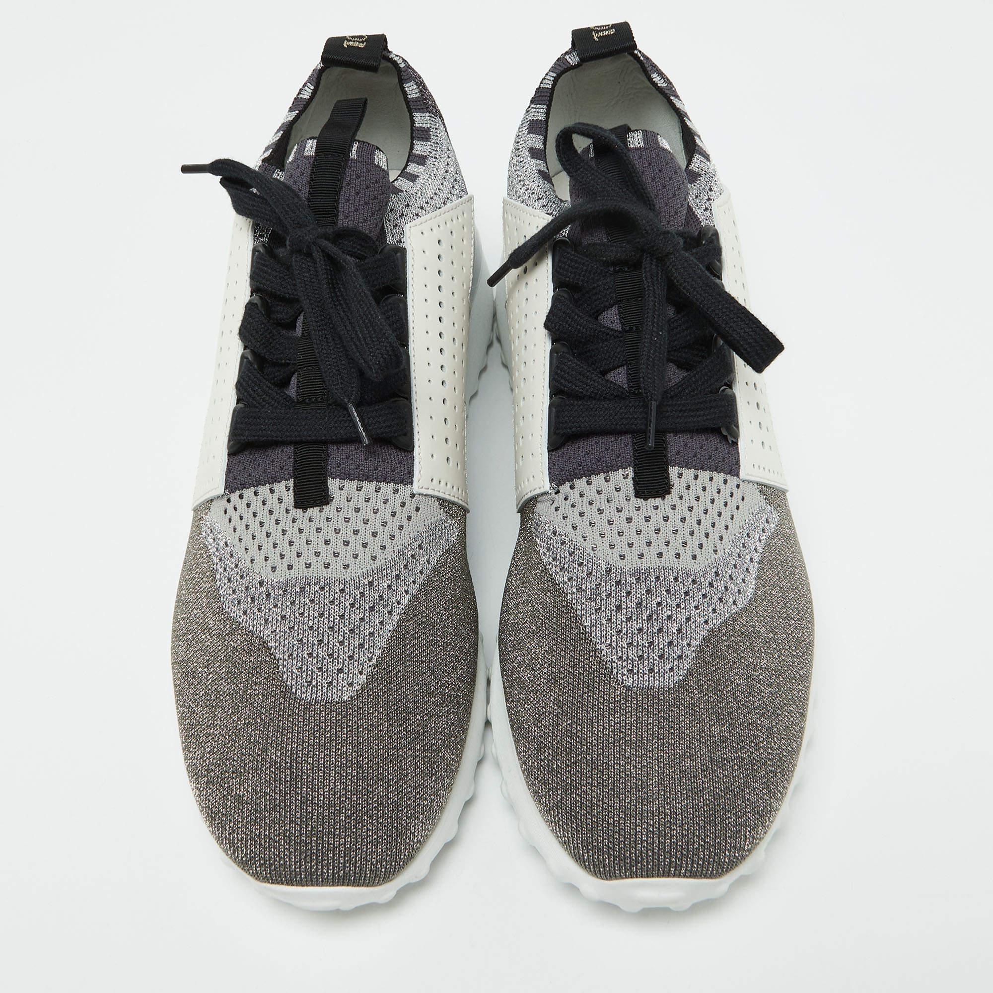 Gray Tod's Multicolor Knit Fabric and Leather Lace Up Sneakers Size 40.5 For Sale
