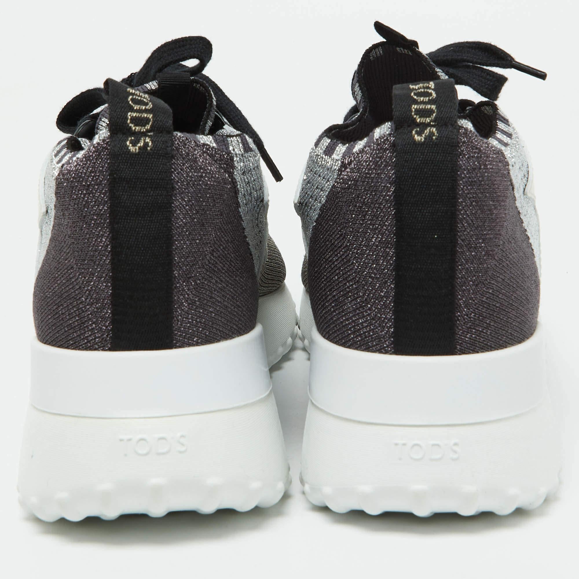 Women's Tod's Multicolor Knit Fabric and Leather Lace Up Sneakers Size 40.5 For Sale