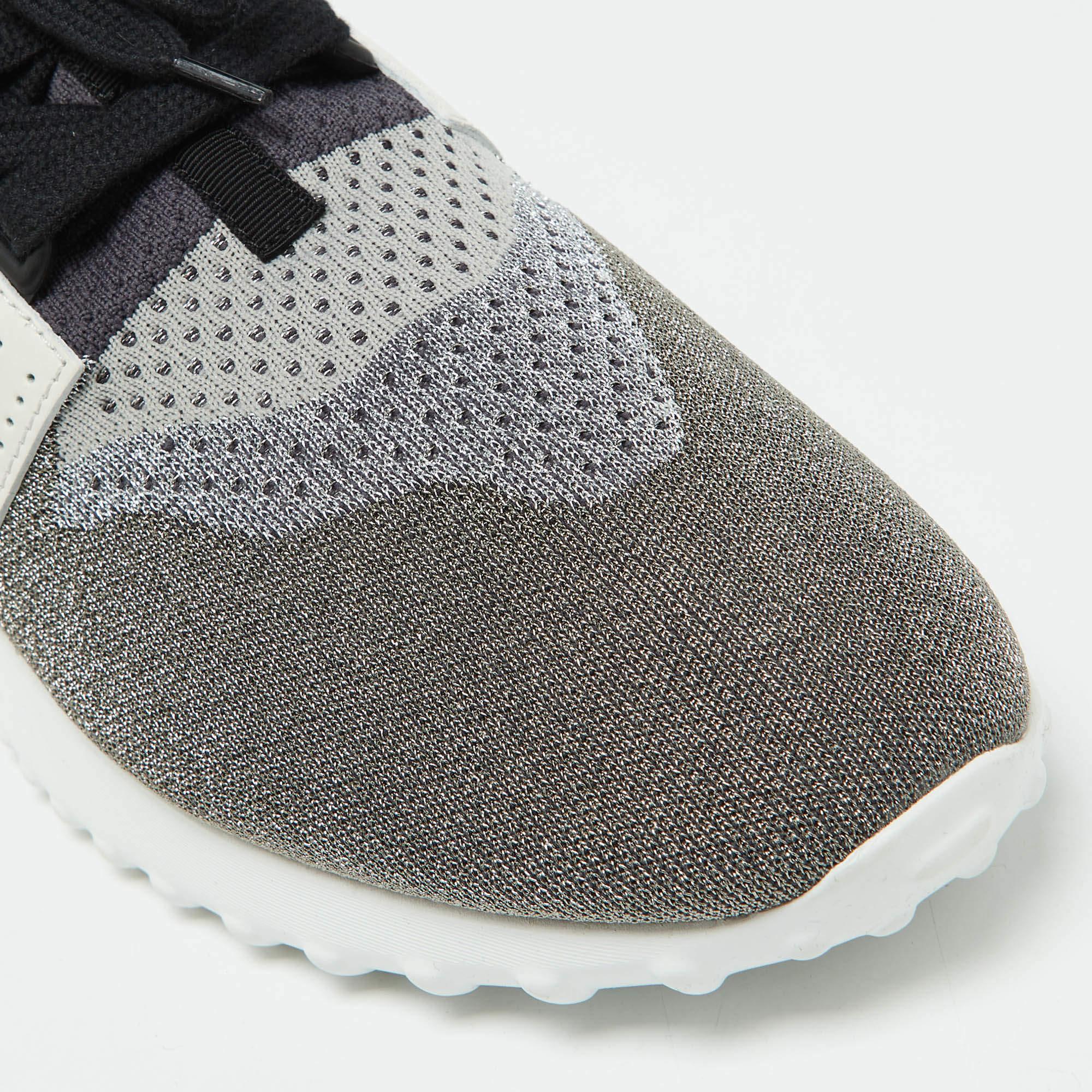 Tod's Multicolor Knit Fabric and Leather Lace Up Sneakers Size 40.5 For Sale 2