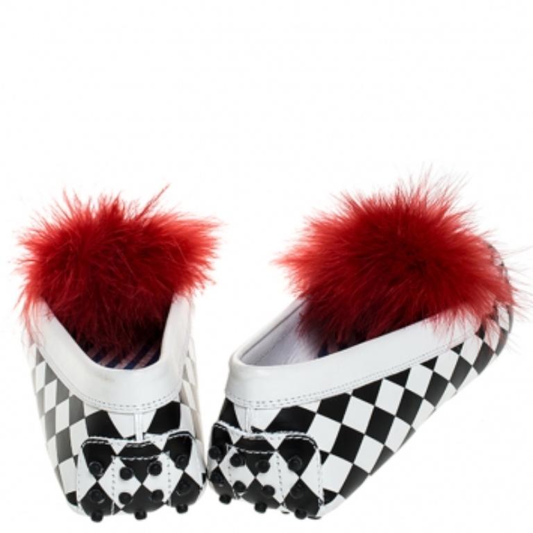 Gris Tod's Mocassins Gommino Circus en cuir et fourrure multicolore Taille 40 en vente