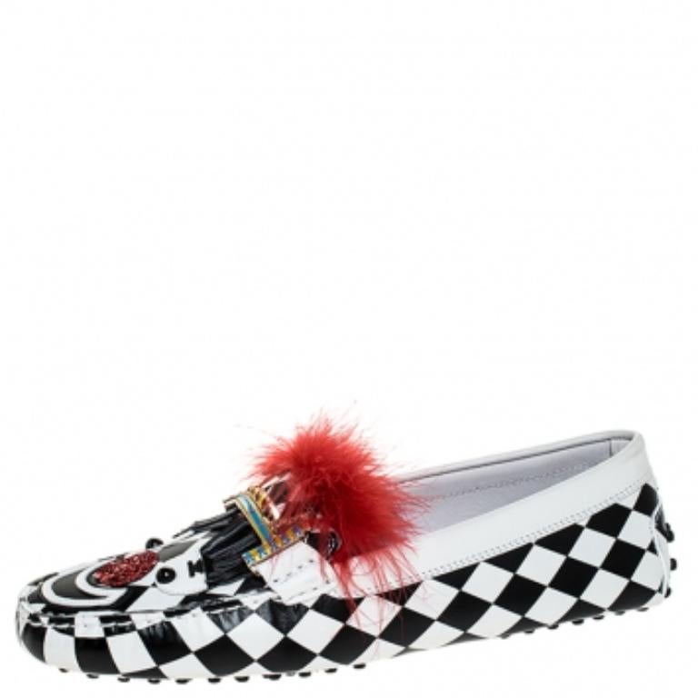 Tod's Mocassins Gommino Circus en cuir et fourrure multicolore Taille 40 Pour femmes en vente