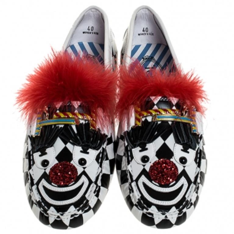 Tod's Mocassins Gommino Circus en cuir et fourrure multicolore Taille 40 en vente 1
