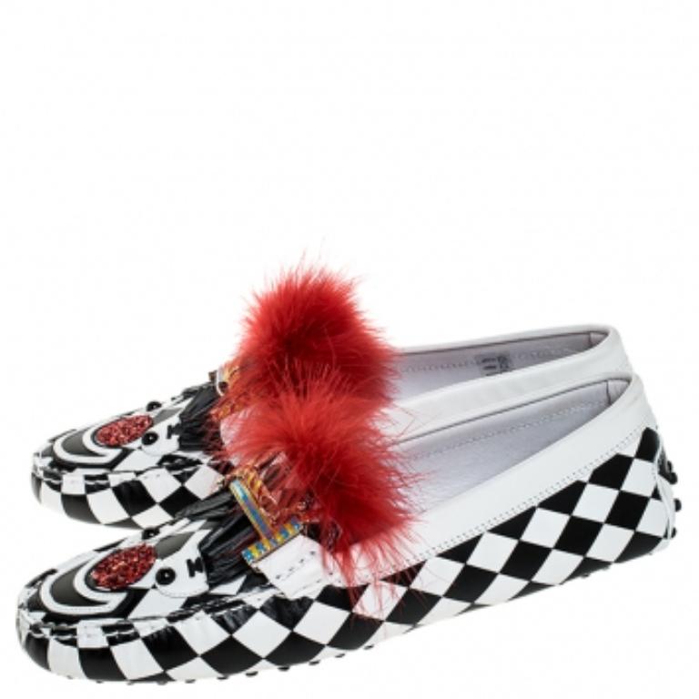 Tod's Mocassins Gommino Circus en cuir et fourrure multicolore Taille 40 en vente 2
