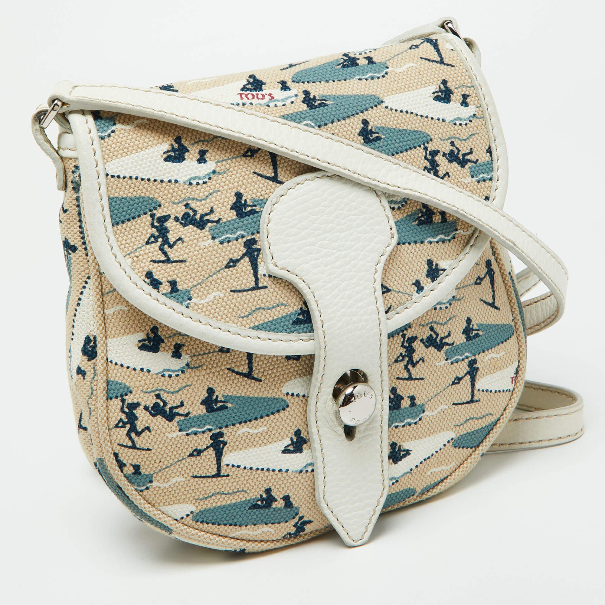 Tod's Mehrfarbige Crossbody-Tasche aus bedrucktem Segeltuch und Leder (Beige)