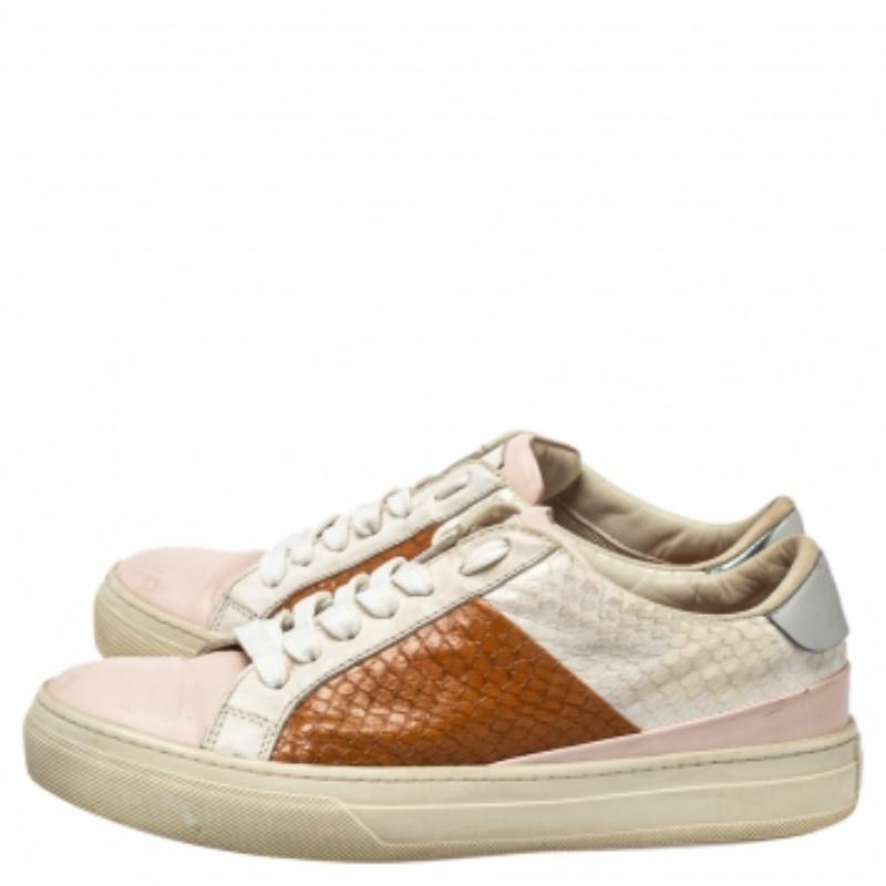 Beige Tod's Multicolor Python And Leather Lace Up Sneakers Size 36 For Sale