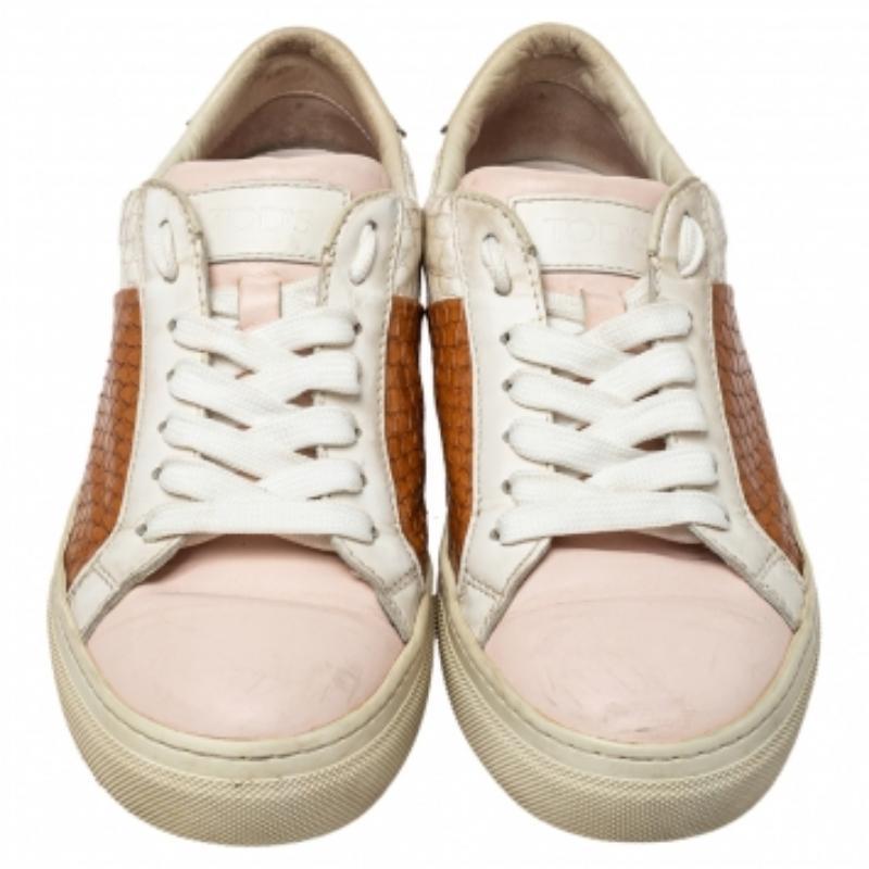 Tod's Multicolor Python And Leather Lace Up Sneakers Size 36 In Good Condition For Sale In Dubai, Al Qouz 2