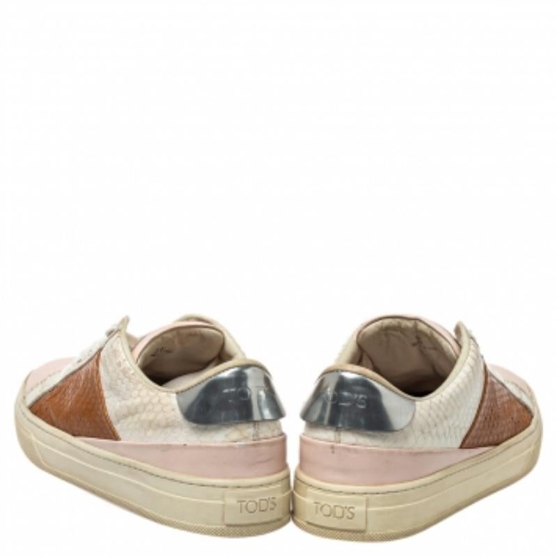 Women's Tod's Multicolor Python And Leather Lace Up Sneakers Size 36 For Sale